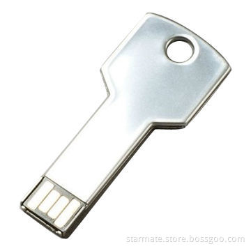 Key-shaped Promotional USB Flash Drive with Stainless Steel Housing and Plug-and-play Function